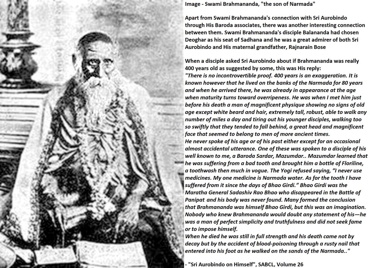 32) Meeting Brahmananda at Chandod:Deodhar was a disciple of Brahmananda of Chandod, as were the Gaekwads.  #SriAurobindo had momentary contacts with the Yogi..As the legend goes, the Swami used to keep his eyes closed, but when SA visited, he observed Him with a full gaze!:
