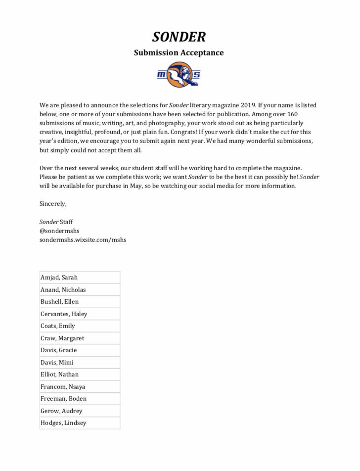 sondermshs's tweet photo. Congratulations to all those whose submissions were chosen for our magazine! Stay tuned for information regarding purchasing a printed copy coming soon… 👀 https://t.co/Zi1x9kKFE8