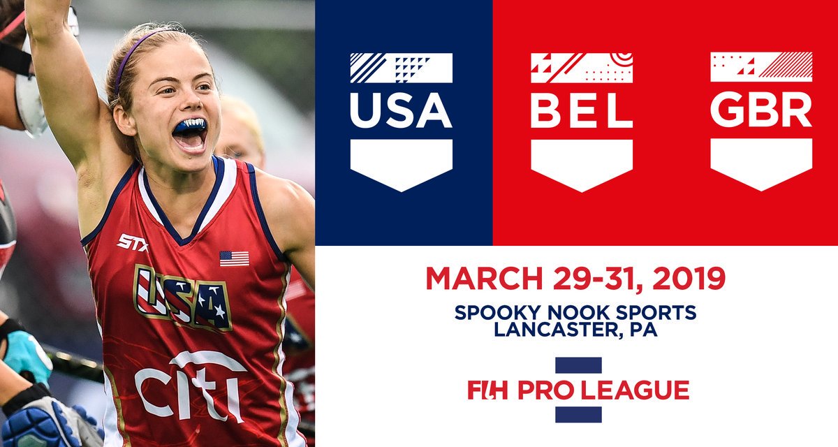 USAFieldHockey's tweet photo. It's a two-game #FIHProLeague weekend at @nooksports!

Come watch the USWNT take on No. 13 Belgium on March 29 and No. 2 Great Britain on March 31 in Lancaster, Pa.

Purchase your Weekend Pass today 🎟 https://t.co/hxzbvrx44v https://t.co/55CnAndjm5