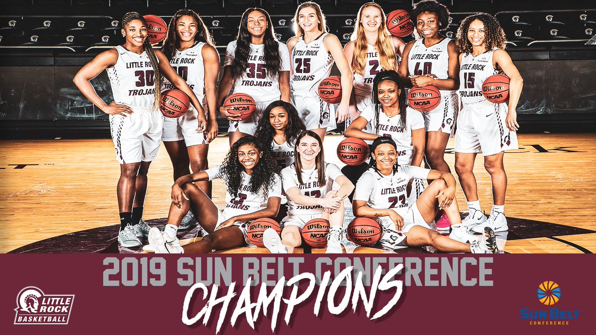 LittleRockWBB's tweet photo. THREE-PEAT 🏆🏆🏆

Your Trojans have clinched their third consecutive @SunBelt Conference title with their win tonight!

Yeah, we did that 😎

#LittleRocksTeam https://t.co/z8iTXGQRAq