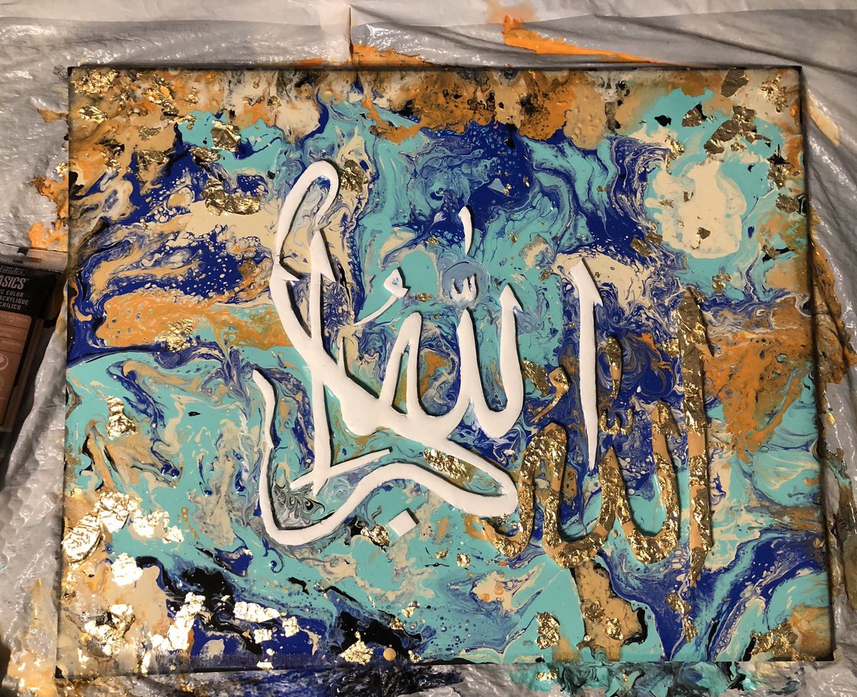 masala_matters's tweet photo. fresh out the oven: marbled Islamic art with acrylic and latex, finished with resin glaze #commissionsopen https://t.co/SFjSU1FKy4