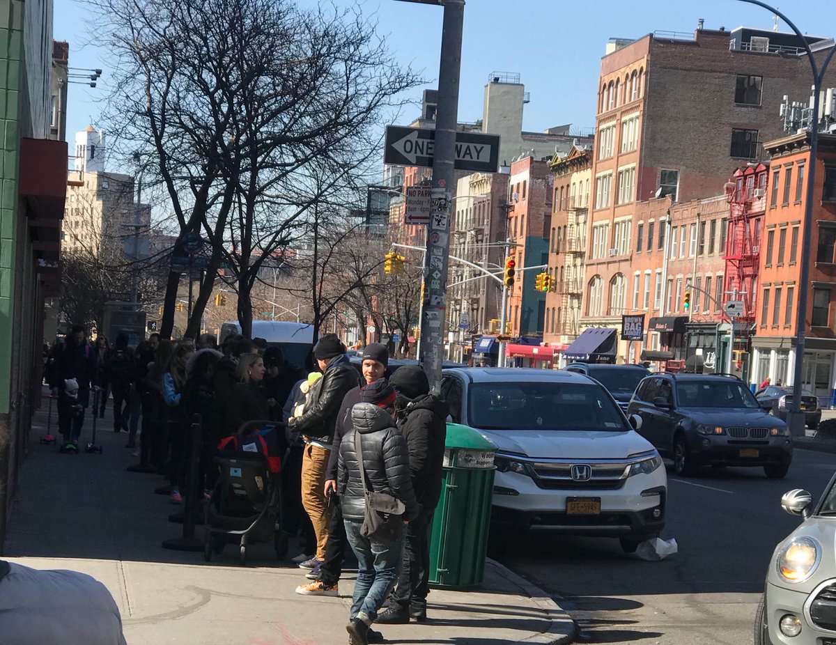 samplesally's tweet image. A line outside the Chloe sample sale at 151 Wooster in Soho. Xtra markdowns- RTW 90%, Shoes 80%, bags 50% off retail