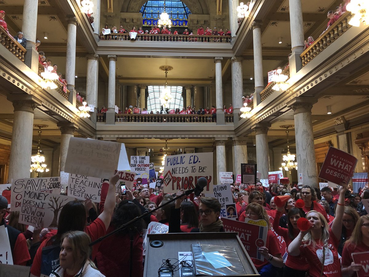 NEAToday's tweet photo. This is a sight! Educators, parents and community members gather together at the Indiana Statehouse to advocate for better public school funding. 

#RedForEd #InvestInEducationIN @ISTAmembers https://t.co/fzpZZPcNRN