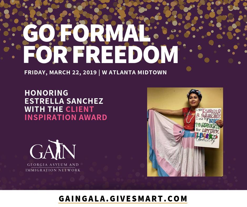 georgia_asylum's tweet photo. It is our great honor to celebrate Estrella Sanchez with our Client Inspiration Award at the Go Formal For Freedom gala on March 22. Get your tickets at https://t.co/TjMT2W7XRz #GAINFreedom #TransImmigrant #Inspiration https://t.co/Hg9QKkOM6Q