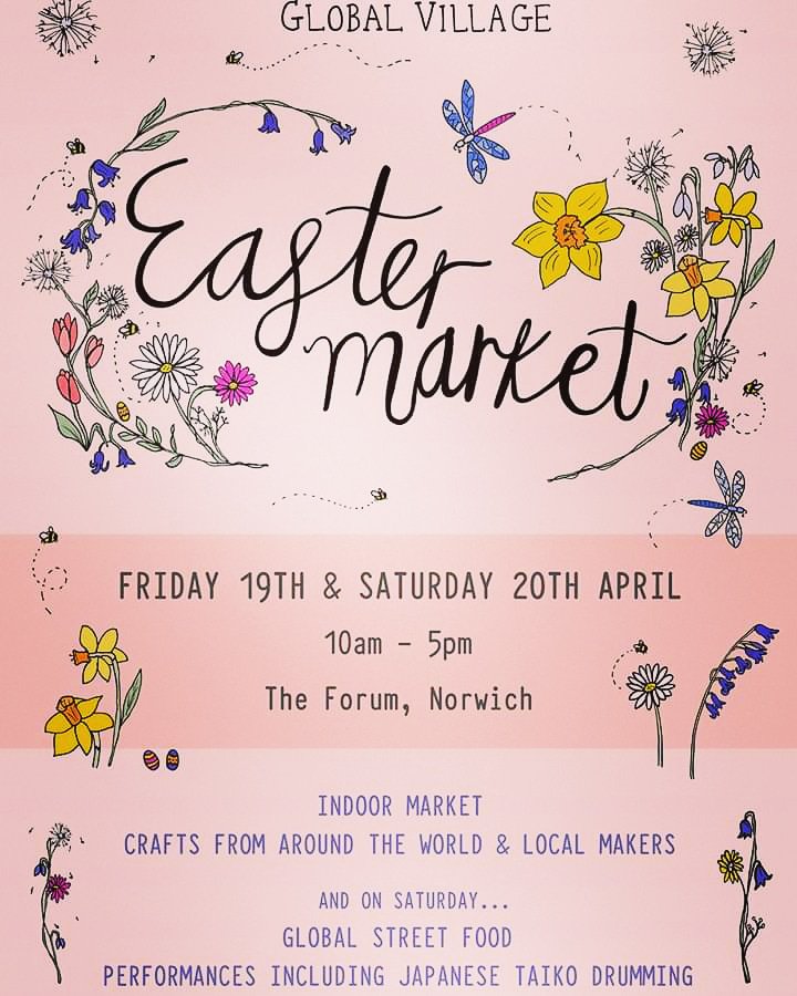 🌻Global Village Easter Market 🌷 <a href="/TheForumNorwich/">The Forum Norwich</a> 🌼 Friday 19 &amp; Saturday 20 April (Good Friday &amp; Easter Saturday) 🌷 Indoor stalls on both days 🌱 Plus on Saturday only, delicious Cypriot, Jamaican &amp; South African food AND great performances (including Japanese taiko drumming)!