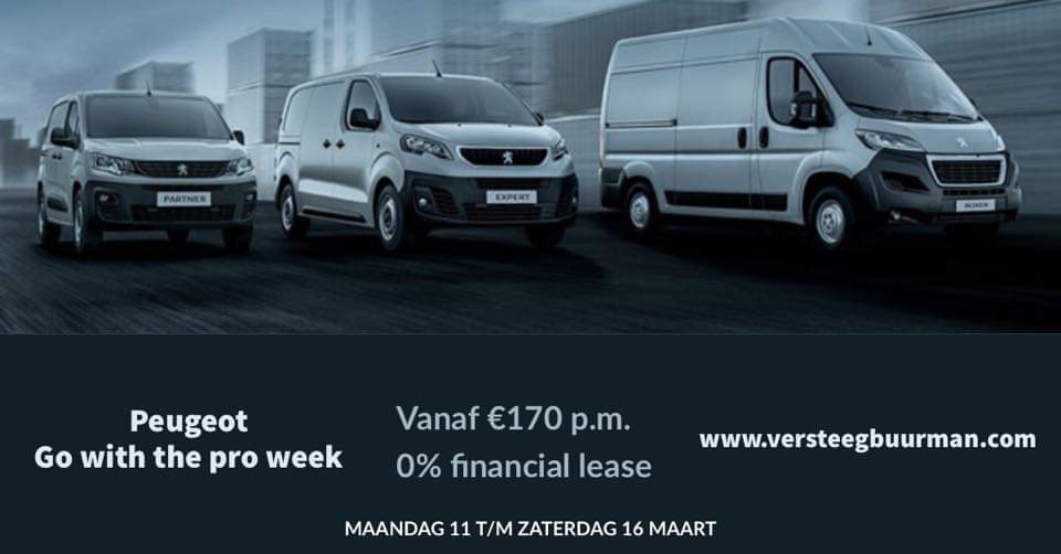 Zet alvast in de agenda. Volgende week de Go Pro weken bij Auto Versteeg Buurman. Actie op onze Peugeot bedrijfswagens!