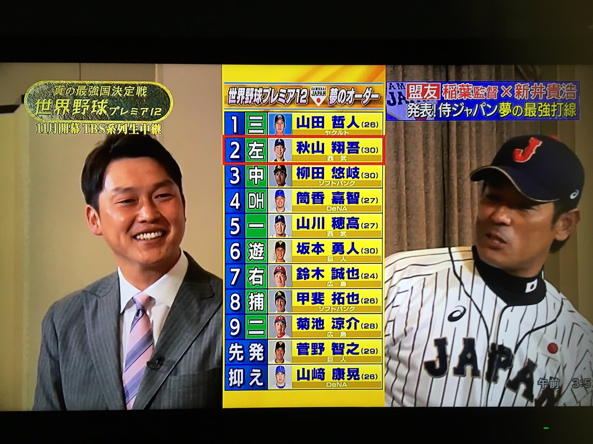 𝒯𓂃𓈒 稲葉監督 新井貴浩 発表 侍ジャパン 夢の最強打線 Tbs 世界野球プレミア12 夢のオーダー コレはヤバいね T Co 9rckv9uml7 Twitter