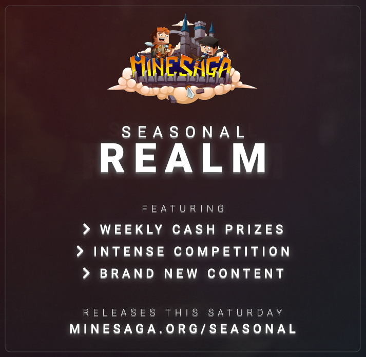 MineSagaMC's tweet photo. Seasonal is releasing this Saturday! 🎉

Compete against other users for our cash prizes with a total of $1,000 given out each week.

📅 This Saturday, 2:00 PM EST 
📚 https://t.co/SekS2mQpTN 

Retweet and follow for a chance to win one of three $75 store vouchers! 🛒 https://t.co/mawRIe3ZPi