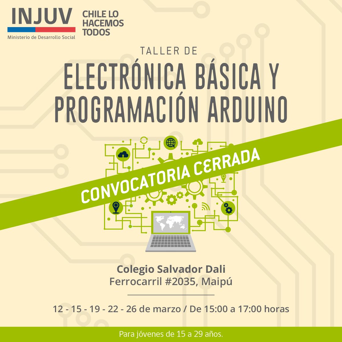 injuvrm's tweet photo. Este martes 12 de marzo comienza el Taller de #ElectrónicaBásica y #ProgramaciónArduino 👩🏻💻👨🏽💻 en el Colegio Salvador Dali de #Maipú de 15:00 a 17:00 hrs.
#INJUVdeTodos 🇨🇱 https://t.co/Gqpstz3mnW