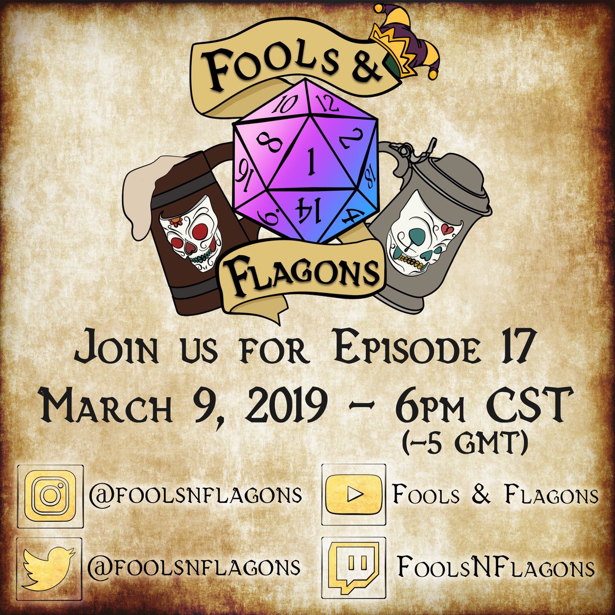 FoolsNFlagons's tweet photo. Join us TODAY for Episode 17 at 6pm CST!
.
Catch us live on YouTube at Fools & Flagons https://t.co/yZcMTt99TA
.
#foolsandflagons #dungeonsanddragons https://t.co/bJnPzKauam