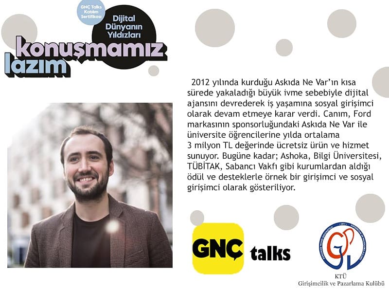 ktugipak's tweet photo. 21 Mart Perşembe günü, saat 12.30'da, Atatürk Kültür Merkezi'nde olacak eğlenceli, ödüllü ve sertifikalı etkinliği kaçırma. 😎😎
#ktü #ktügipak #gnç #konuşmamızlazım #turkcell #gnctrkcll #dijitaldünyanınyıldızları #oğuzhancanım #askıdanevar #sosyalgirişimci #girişimci #trabzon https://t.co/aZKm2ht5dS