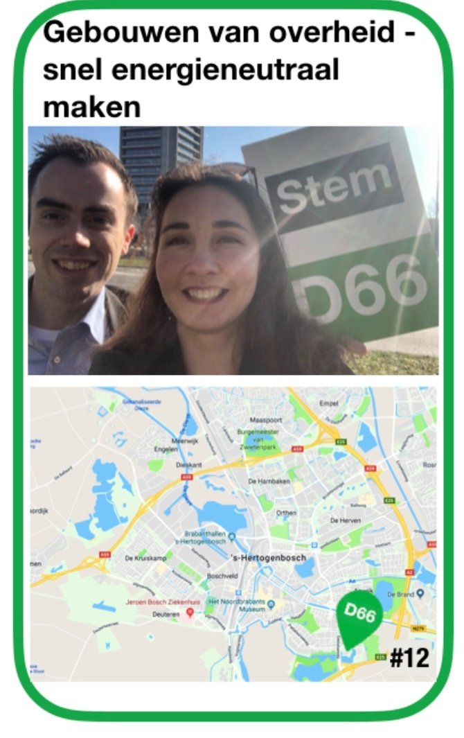 Dag 55 van #66. #D66 wil het provinciehuis snel #energieneutraal maken. Samen met gemeente ‘s-Hertogenbosch gaan we er een echte “e-catcher” van maken. Met mooie innovaties van Brabantse topbedrijven. Dankzij motie van @IneMeeuwis. #klimaat #KiesVoorDeToekomst