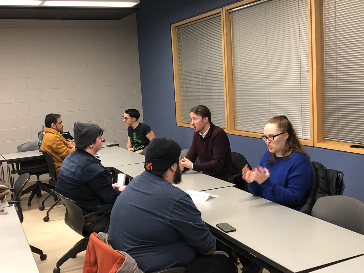 IATSECANADA's tweet photo. Speed mentoring is underway at the #fairnessinfactual student symposium at @RyersonU, with film students from 6 colleges involved. Mentors are reality producers and reps from @IATSE, @CMGLaGuilde, and @cwacanada1! #filmjobs #nextgencrew https://t.co/ZvHl7CoDGJ