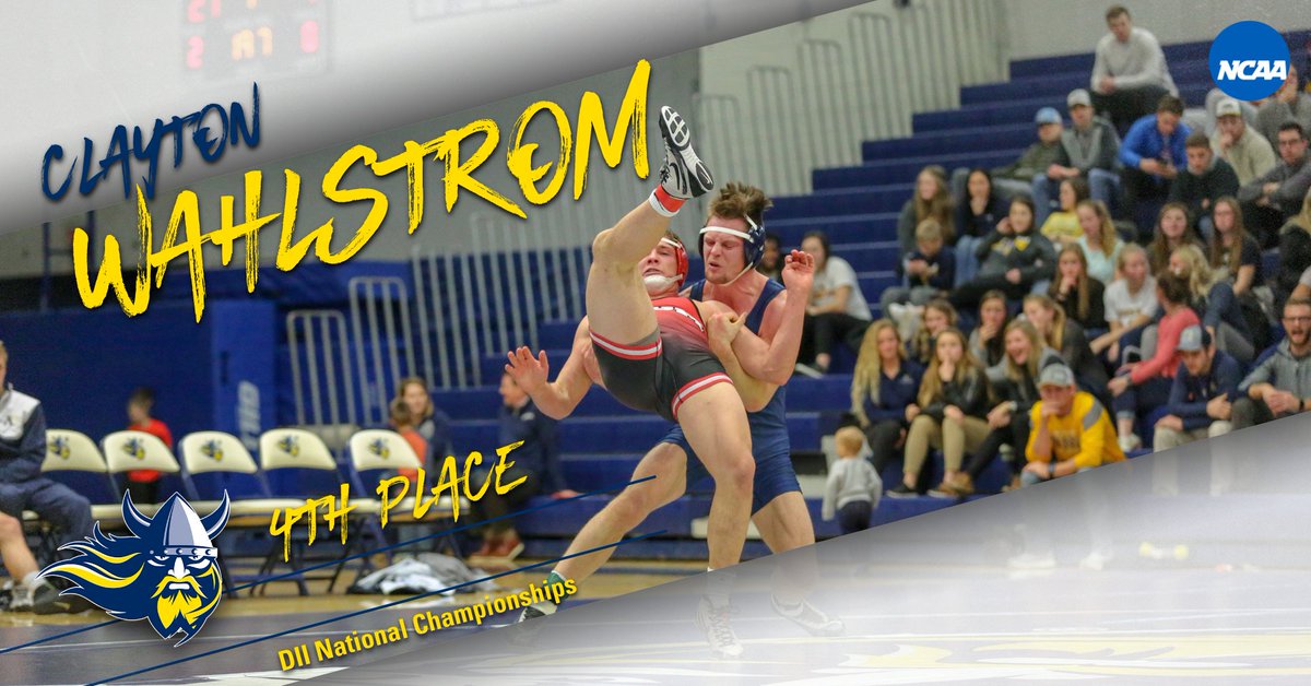 AugustanaWR's tweet photo. Clayton Wahlstrom falls in the consolation match by a score of 5-2 to Nick Baumler(UIU). 

The senior placed 4️⃣th in the nation!

#BuildingChampions | #D2Wrestle https://t.co/5NKLOuvYlt
