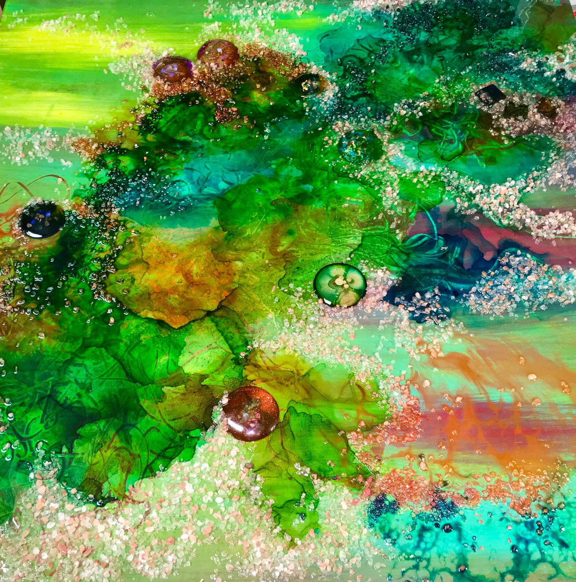Farben Des Lebens Einen Wunderbaren Abend Ihr Lieben Wer Dieses Werk In Seiner Vollendung Sehen Mag Sollte Die Vernissage Am 29 04 Nicht Verpassen Leinwand 80x80 Cm Workinprogress Mixedmediaart Resin Bergkristall