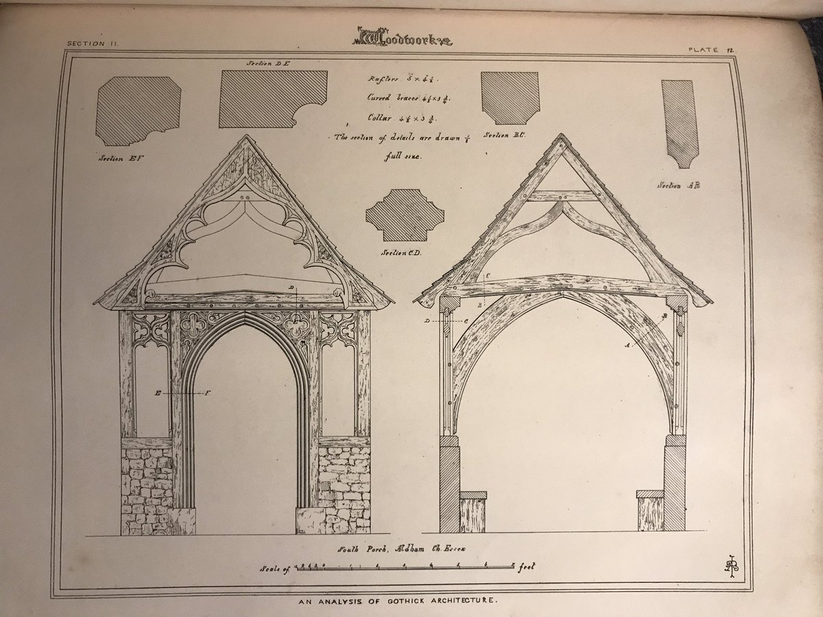 TimothyByatt's tweet photo. Someone is smiling on me today. Amongst other pleasing things occurring, I found a purchase at auction of a detailed old book on staircase &amp; handrail joinery, also, without realising, include a huge book on gothic architecture from 1847. Here are some of the illustrations. https://t.co/QD3eVTYxk9
