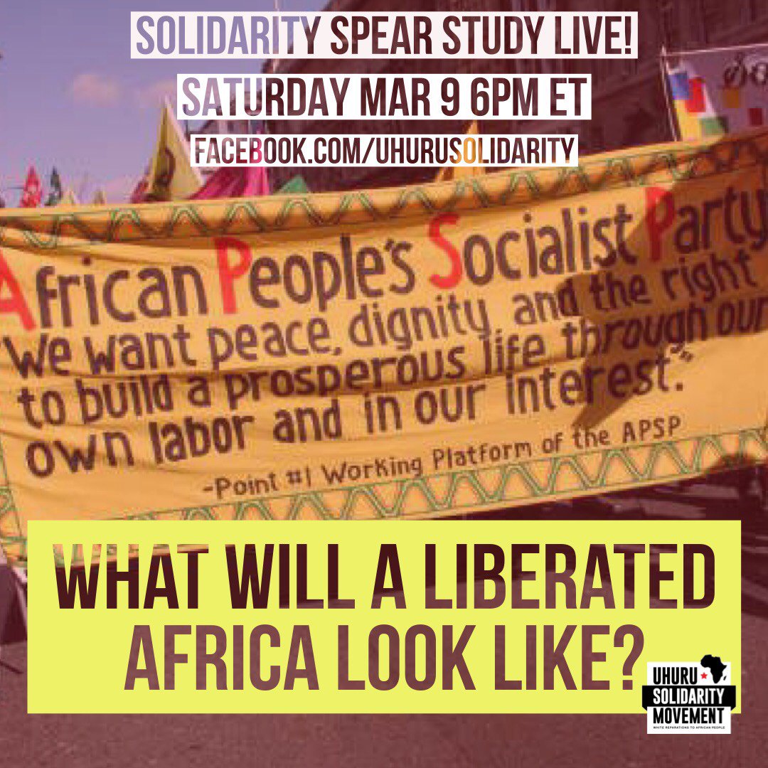 What will a liberated Africa look like? 
Join Uhuru Solidarity Movement Today Saturday 3/9 at 6PM ET Live on Facebook for our weekly study of the Burning Spear newspaper
#uhurusolidaritymovement #africaninternationalism