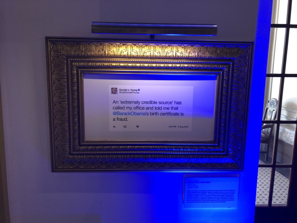 isabel_garvey's tweet photo. Amazing exhibition on presidential tweets at sxsw from @TheDailyShow @ComedyCentral #dailyshowlibrary Pretty shocking stuff! https://t.co/jxadzgQljU