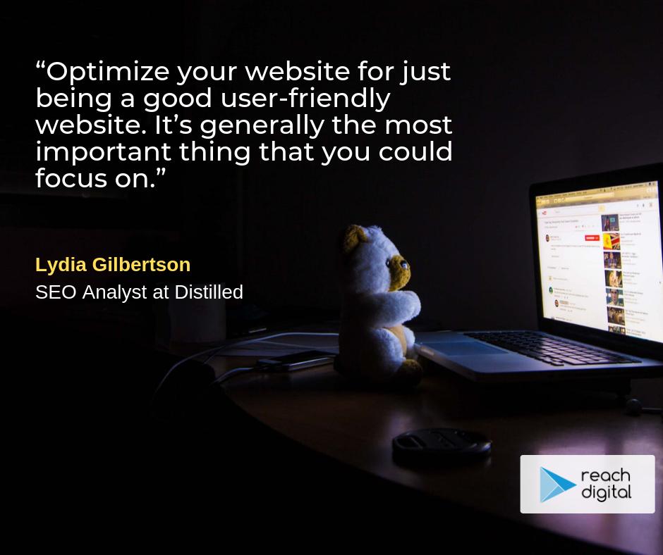 ReachDigitalMI's tweet image. “Optimize your website for just being a good user-friendly website. It’s generally the most important thing that you could focus on.” -Lydia Gilbertson, SEO Analyst at Distilled  #UserFriendlyWeb