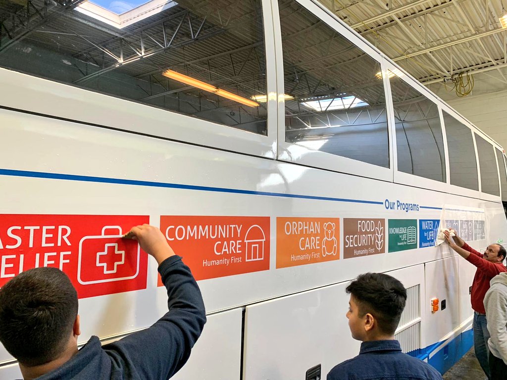 MubashirAKhalid's tweet photo. Nick, Rick &amp; team of amazing volunteers putting on final touches on @humanityfirst Shelter Bus for Homeless. 

Take a tour of this bus tomorrow March 10 at 10610 Jane Street in Vaughan. (10am-2pm)
#shelterbus https://t.co/cJc8p2JYdi
