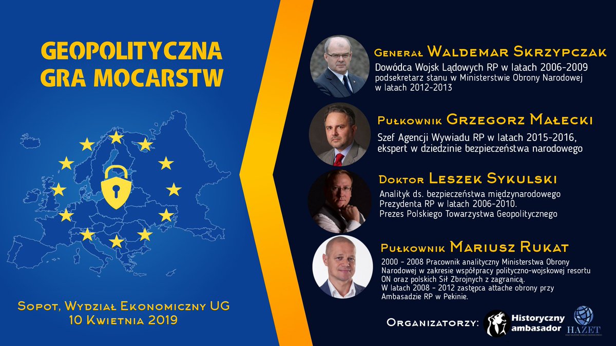 Igor_Miasnikow's tweet photo. Zapraszam na konferencję #GeopolitycznaGraMocarstw która odbędzie się 10 kwietnia 2019r. w #Sopot a prelegentami będą Generał Waldemar #Skrzypczak, były Szef Agencji Wywiadu RP Grzegorz #Małecki, płk Mariusz #Rukat, Tomasz #Mika i @SykulskiLeszek 
@EurActivPoland @NKonfederacja https://t.co/MlOpN9XTaJ