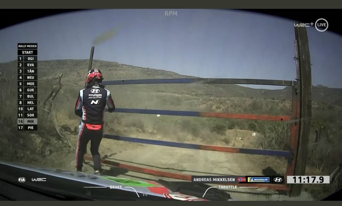 AMikkelsenRally's tweet photo. #RallyMexico 🇲🇽 SS13 ✅ As the opening crew we also had to open a gate! #AndersTheGateOpener #WRC #HMSGOfficial https://t.co/LJG41CjBu8