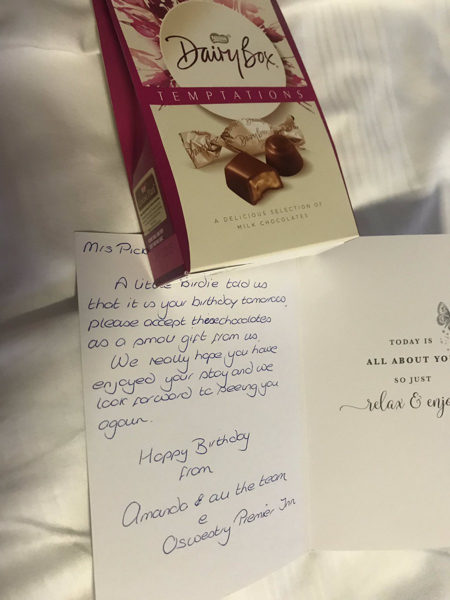Would like to thank the manager of Premier Inn Oswestry for these surprise gifts left in our room. <a href="/AmandaJRandles4/">Amanda</a> <a href="/PIOswestry/">Oswestry Premier Inn</a> <a href="/premierinn/">Premier Inn</a> This is an absolutely lovely gesture and restores our faith in Companies and the workers Thank you so so much you just won the internet 👍