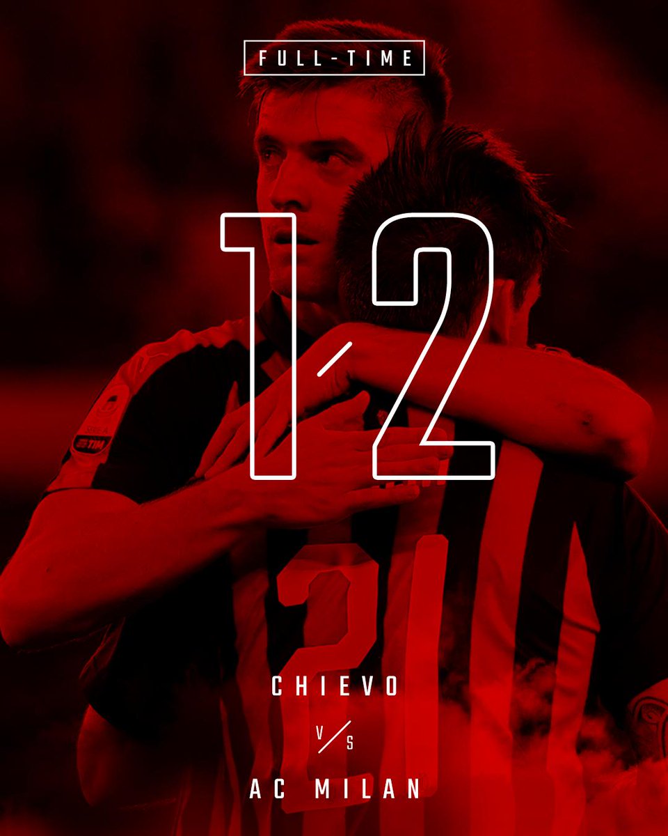 acmilan's tweet photo. Full-time 🔚
Three points: job done! 3⃣
Tre punti pesantissimi! 🔴⚫️
#ChievoMilan 1-2 https://t.co/8t33TmLKKk