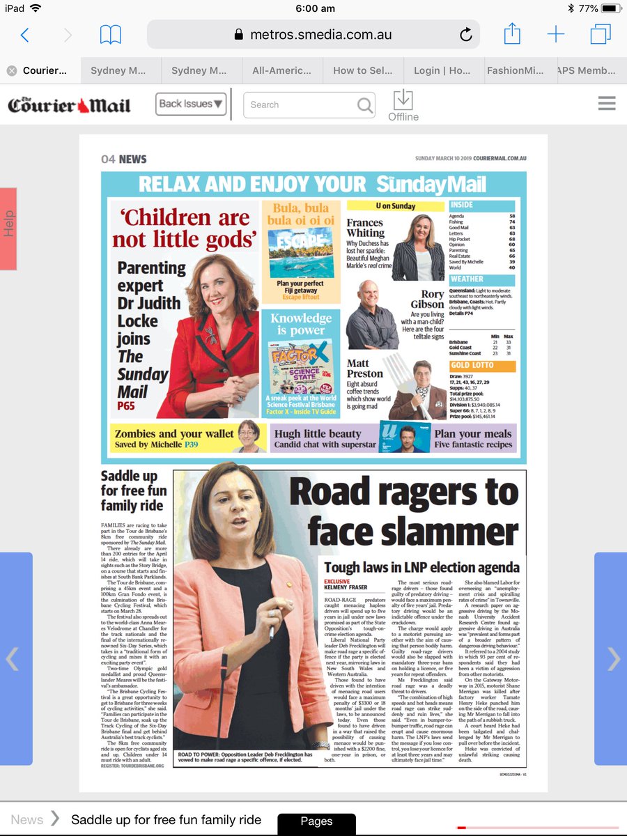 RhondaLLocke's tweet photo. My sister Judith can now add @couriermail ‘columnist’ to her long list of credits. And this week her column is opposite my favourite @hellojamesweir https://t.co/YviGhDhVia