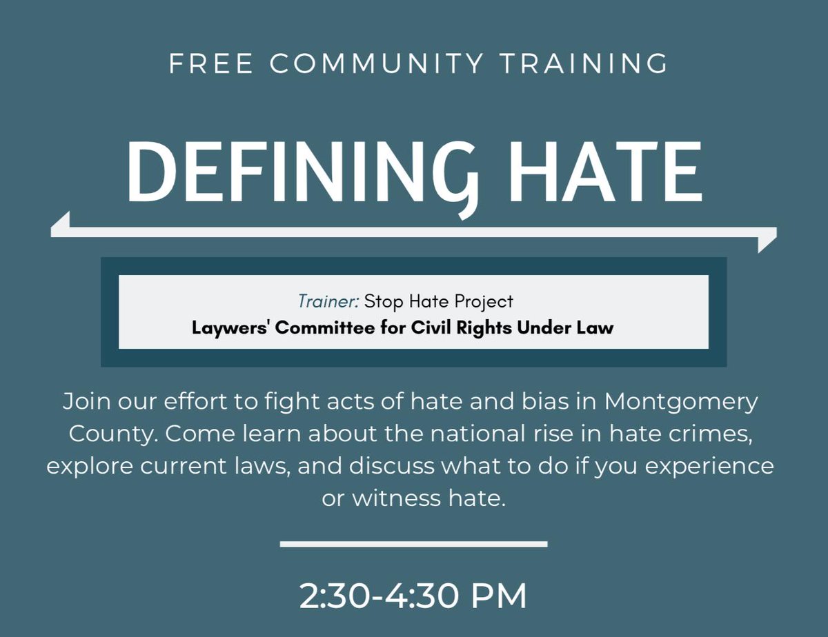 The Stop Hate Project will be leading a training on hate crimes and bias tomorrow, March 10 at the Gwendolyn E Coffield Center. Come learn about the rise in hate crimes, current laws, and how to take action! Learn more and register here bit.ly/fight-hate-and…
