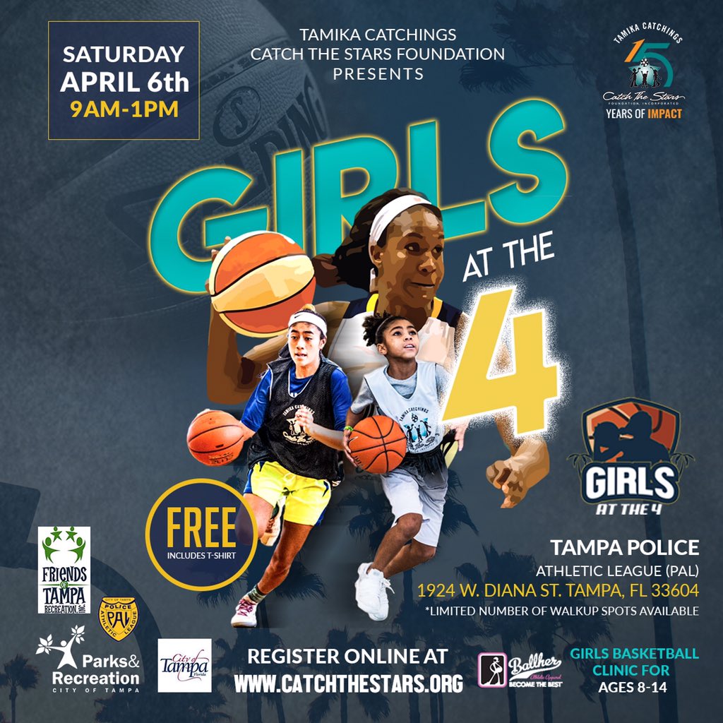 Catchthestars24's tweet photo. Girls At The 4 Clinic will be held at Tampa Police Athletic League (PAL) 1924 W. Diana St. Tampa, FL 33604 *Limited number of walkup spots available Registration is FREE!
#inspire #impact #fitness #literacy #youth #youthdevelopment #community #ncaa #ncaawff #gat4 https://t.co/t3NlKk5IHE