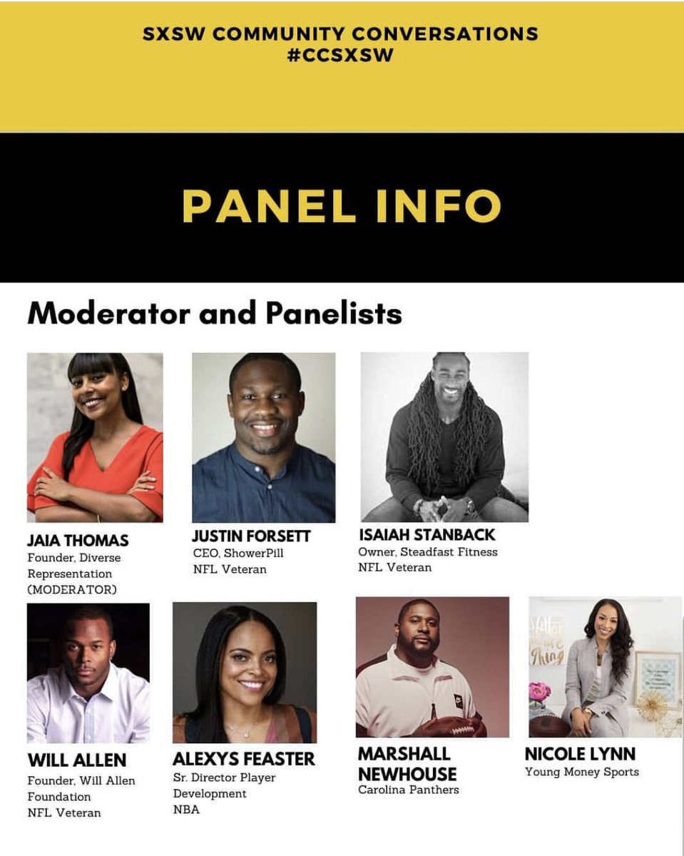 MNewhouse73's tweet photo. 🗓 TOMORROW: Join me at The Social Athlete Panel. A fun conversation alongside @jaiathomas @JForsett @WillAllenWAF @IamSTANBACK @AlexysTheGreat @AgentNicoleLynn #CCSXSW #SXSW⁠  

Info: https://t.co/YaNo0PBYuV https://t.co/5RlAQeG2y0