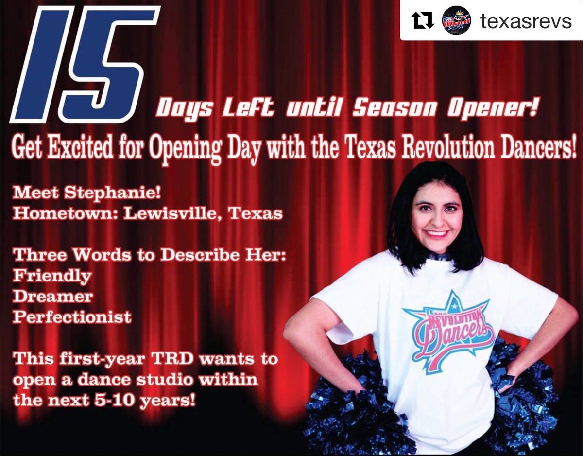 TexasRevDancers's tweet photo. Meet TRD Stephanie....
15 days until the 2019 @TexasRevs Season!!
PC📸: @fredshots https://t.co/mg2uwtXAKE