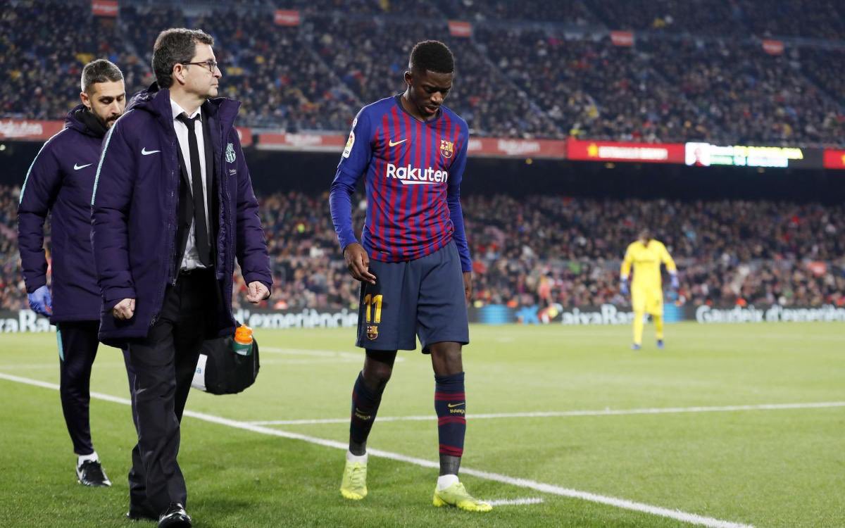 lnstantFoot's tweet photo. OFFICIEL !

Ousmane Dembélé souffre d’une petite élongation au biceps fémoral de la cuisse gauche, annonce le FC Barcelone !

Sa participation au 8e retour de C1 face à Lyon mercredi est incertaine. https://t.co/8IQWBc5JL1