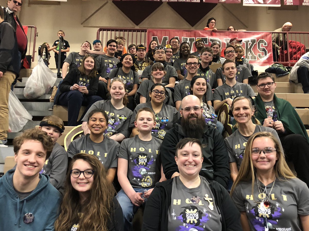 MsKauffold's tweet photo. Proud of these RoboRams! Chosen for a quarterfinal alliance and won an award for displaying gracious professionalism at the Milford competition! @HoltPublicSch @Holt_HS #roborams https://t.co/5E5GRTnYjx