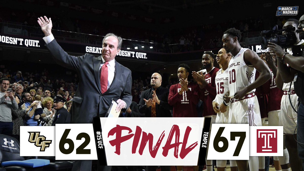 MarchMadnessMBB's tweet image. Owls send out Coach Dunphy the right way!

Temple earns a resume win over No. 25 UCF in Fran Dunphy’s final home game!
