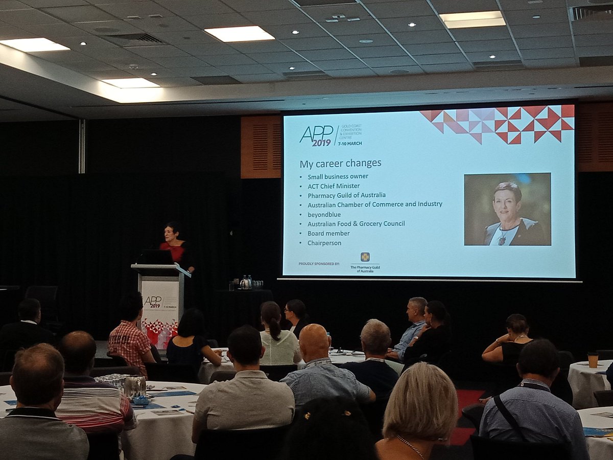 PharmGuildAus's tweet photo. Kate Carnell AO talks about her history as a pharmacist and the need for change in small business. #APP2019 #CP2025 https://t.co/5cbthe7MhK