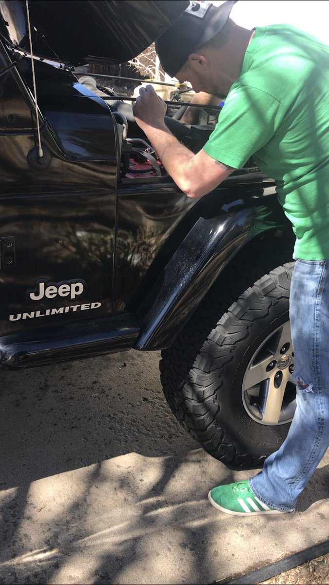 ThatOneGirlKara's tweet photo. Sunny Saturday = Jeep time.  @jeepmafia #ljwranglerunlimited #jkwranglersaharaunlimited #SaturdayVibes #hisandhers #jeepfam #tuneup #sparkplug https://t.co/n0oyu9Ay0u