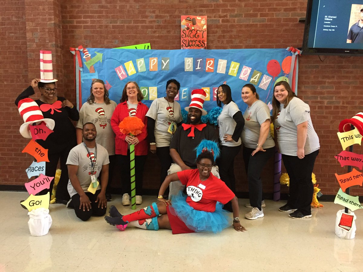 MurdaughM's tweet photo. What an awesome week celebrating Dr. Seuss’ Birthday. We have the best Administration EVER that celebrated with us!! @jrtzfanclub @MsRBattle @RonEdwardsWorld @mresnewton #NCSSbetheBEST @vwhite001 @Ms_Ramsey19 @Michell86824360 #ReadAcrossAmericaWeek @biggboi4lyfe @angiebe51294252 https://t.co/KWaKeQMPgz