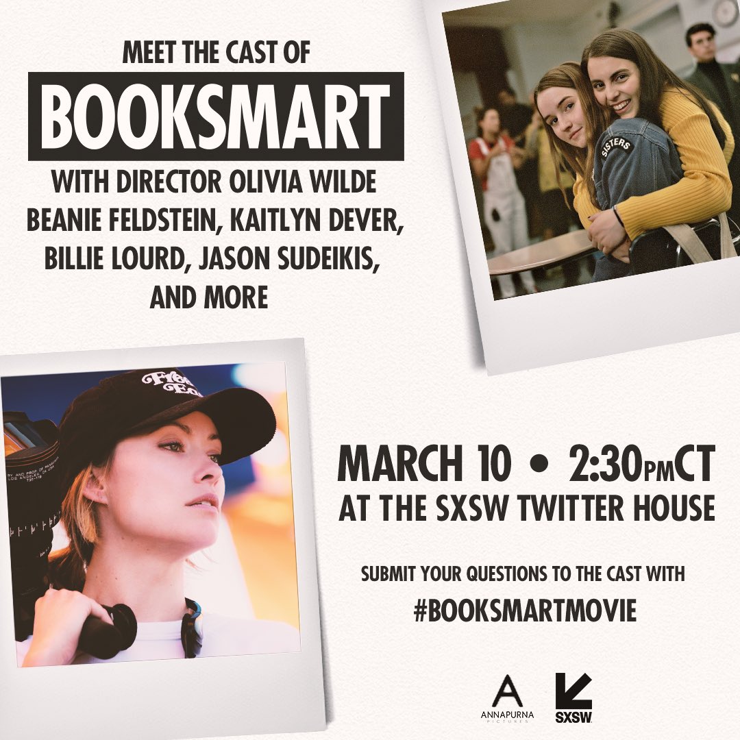 Austin peoples, I’ll be with the cast of #BooksmartMovie tomorrow at the #SXSW #TwitterHouse.  Send us your questions with #BooksmartMovie !!