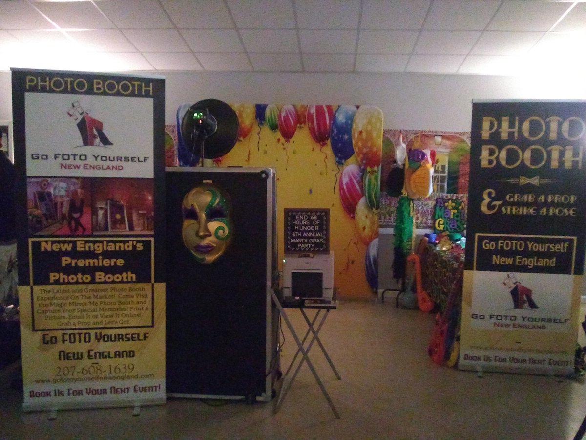 foto_go's tweet photo. All set up for the End 68 Hours of Hunger 4th Annual Mardi Gras Party at the Dover Elks tonight 6-11pm. Come support a great cause and get a picture! They have amazing raffles, 50/50, contests, food, DJ and dancing! #foto_go. #end68hoursofhunger #dovernh #doverphotobooth https://t.co/7kZOquCg4m
