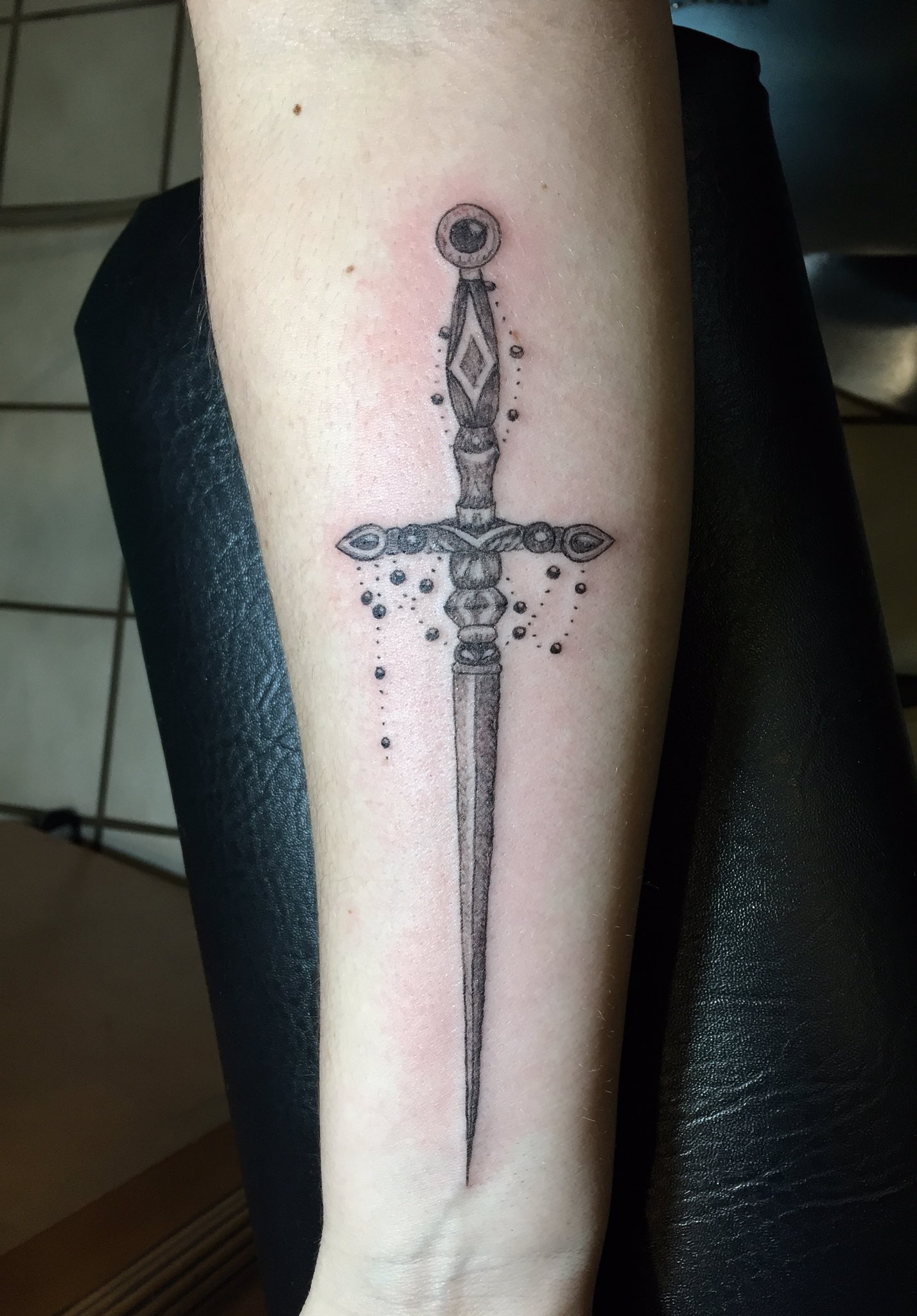 Tattoo tagged with: sword, bobqueiroz, big, facebook, blackwork, forearm,  twitter, weapon, illustrative | inked-app.com