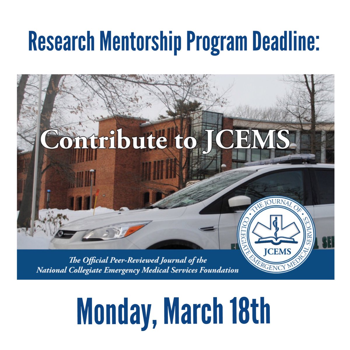 Mentorship:

The JCEMS Research Mentorship Program connects students and early-stage scholars with mentors specific to their field of interest. The deadline for the next mentorship program group is March 18th. Application details are available online at: collegeems.com/about-us/resea…