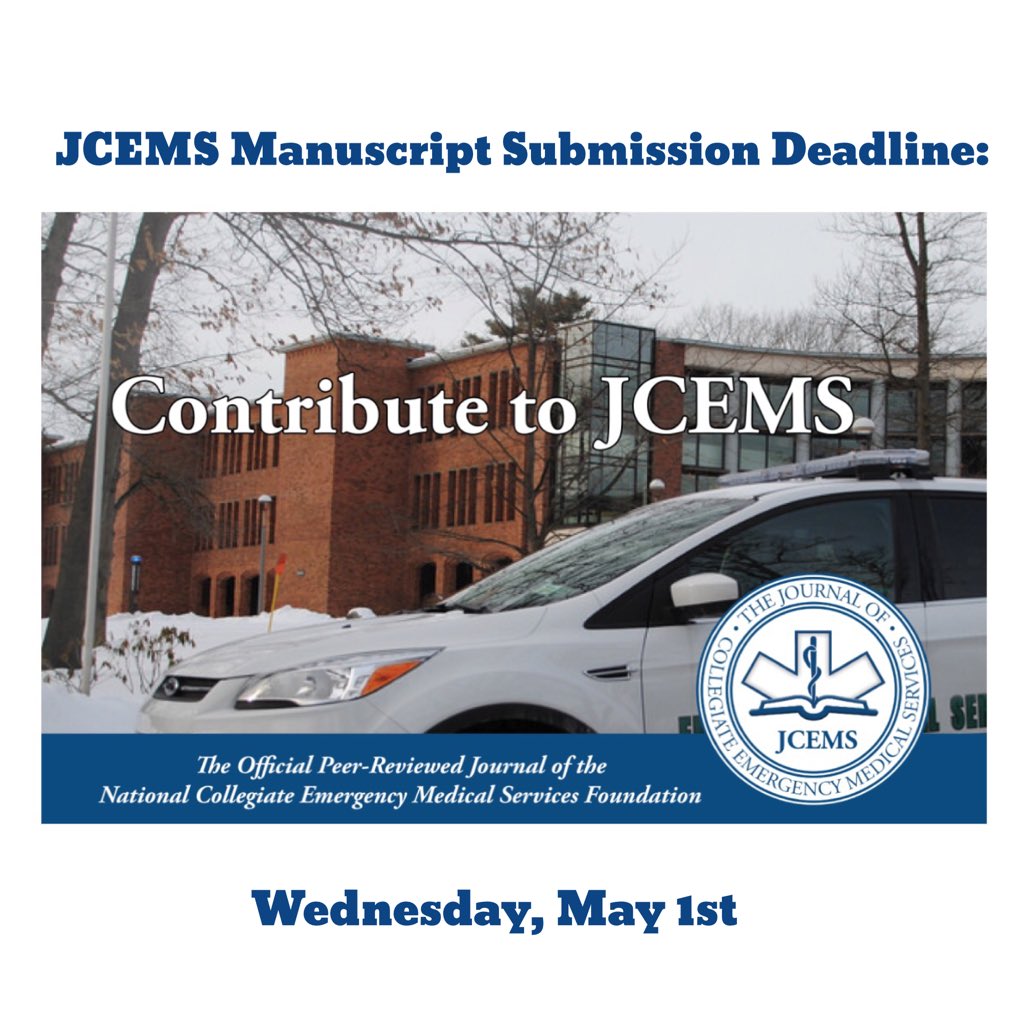 JCEMS is the only peer reviewed journal and dedicated exclusively to the collegiate EMS community. May 1st is the deadline for submissions for the next issue. Submissions can be emailed to: jcems@collegeems.com. Submission details can be found at: collegeems.com/for-authors/su…