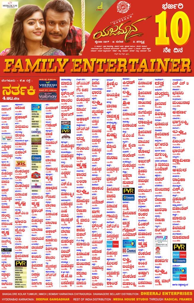 The biggest family entertainer of 2019 #Yajamana is running successfully 
#NinthaNodoYajamana #DasaNingeKhaasa #ChallengingStarDarshan #MediaHouseStudio #VHarikrishna #ShylajaNag #BSuresha #RashmikaMandanna #TanyaHope #YajamanaRunningSuccessfully #YajamanaSecondWeek