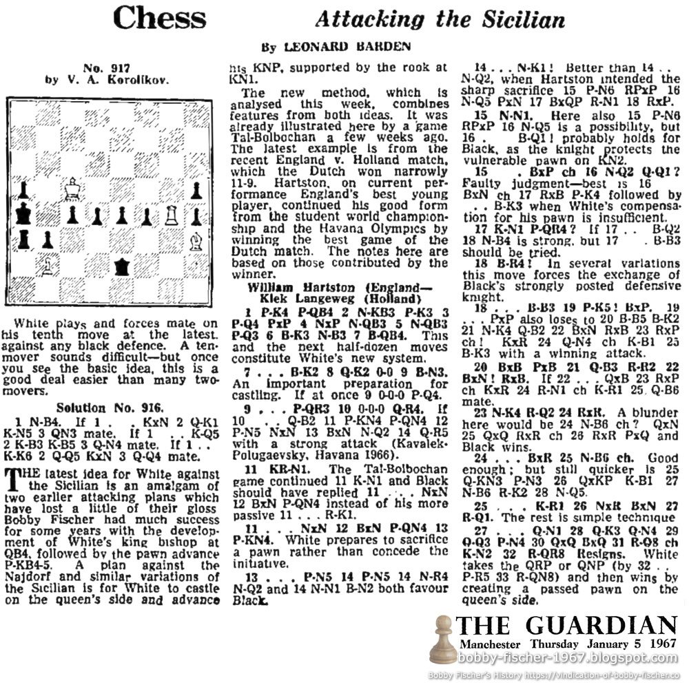 1967_bobby's tweet photo. The Guardian London, Greater London, England Thursday, January 05, 1967

Chess: Attacking the Sicilian
THE latest idea for White against Sicilian is an amalgam of two earlier attacking plans which have...

https://t.co/9bS4tmREs7

https://t.co/WEnOSOD8aI

https://t.co/umFDkHzxxI https://t.co/4iXeqYTJm8