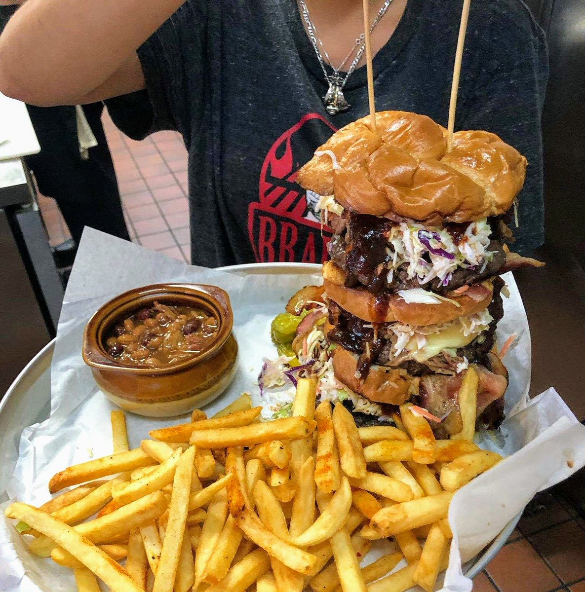 Porkopolisbbq's tweet photo. Are you brave enough to take on the Brady Bacon Burger Challenge? One person was today . . . #Porkopolis https://t.co/pXF6HMEzvD