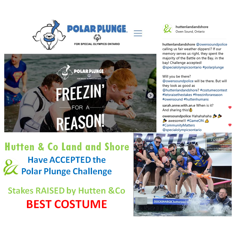 OwenSoundPolice's tweet image. HUTTEN LAND &amp;amp; SHORE have accepted the #FreezinForaReason challenge AND have challenged us to BEST COSTUME #ACCEPTED polarplunge.ca "HuttenHumans" @SOOntario  :) 20 years in #OwenSound
