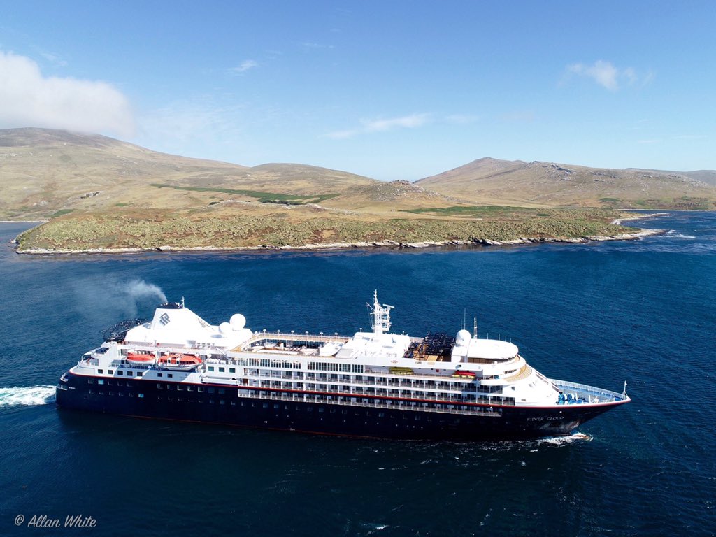 WhiteFalklands's tweet photo. Thank you Silver Cloud for another incredible visit. This was her third and final call of the season at West Point, and as always, it was brilliant to work with Expedition Leader Timothy Amm and the awesome Silversea Expedition Team. . #wildwestpoint #falklands #silvercloud https://t.co/peostdjWu3