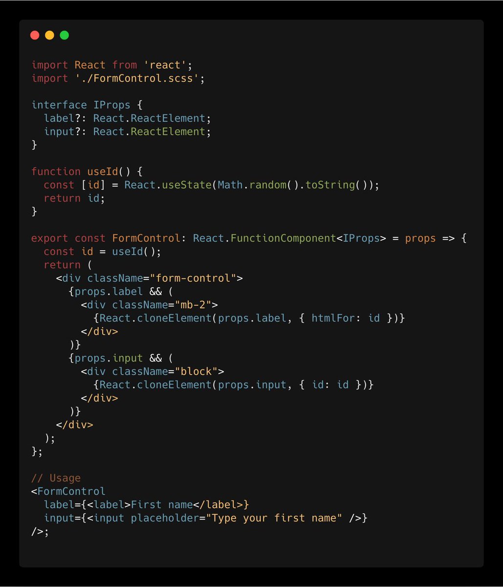 Andreyco's tweet image. You want to generate ID for label + input pair with #React without hustle and too much ceremony? I "created" useId #hook for you. So simple now! #reacthook